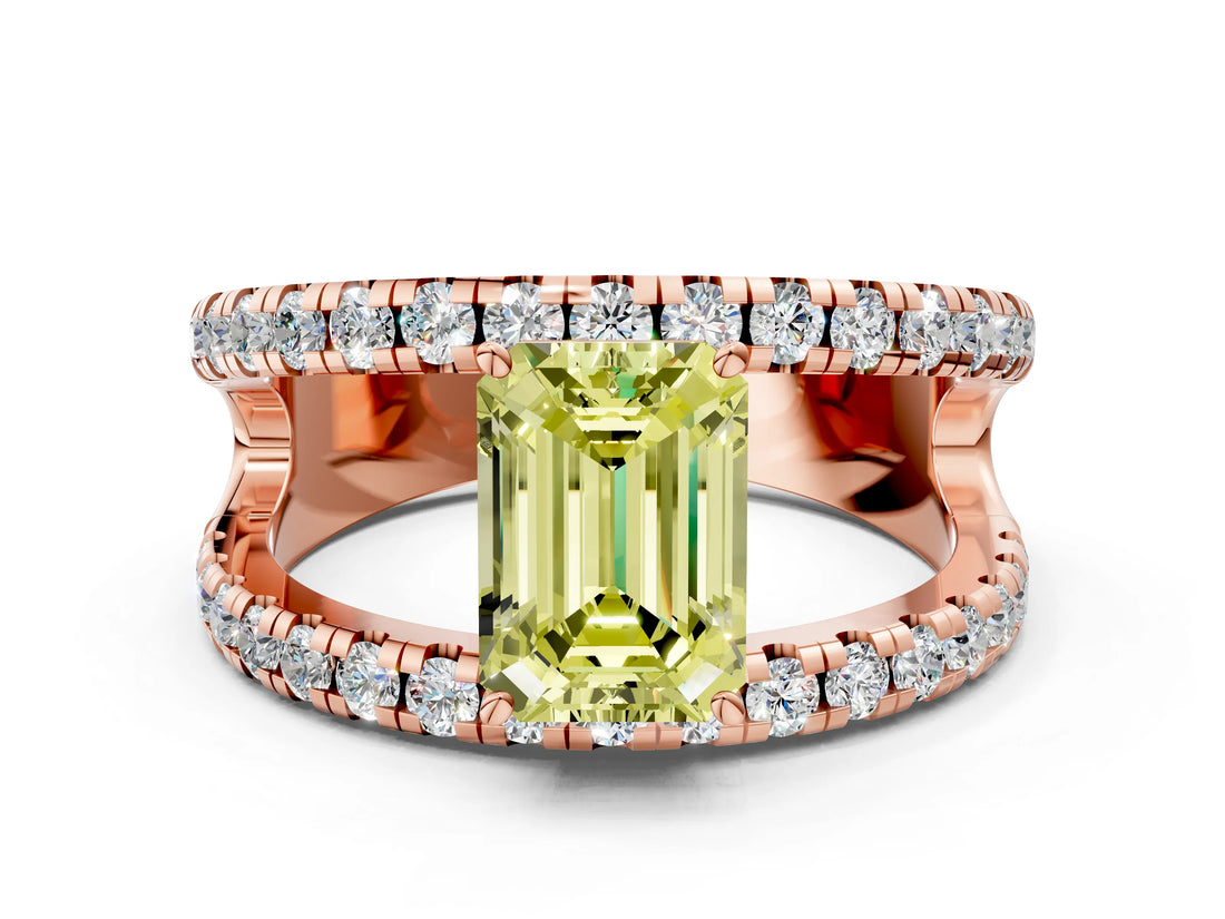 Rose gold Fancy Yellow Emerald  Solitaire Split Shank Pave Diamond Ring_48