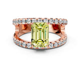 Rose gold Fancy Yellow Emerald  Solitaire Split Shank Pave Diamond Ring_48