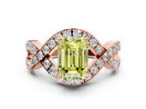 Rose gold Fancy Yellow Emerald  Solitaire Twist Band Pavé Diamond Engagement Ring_32