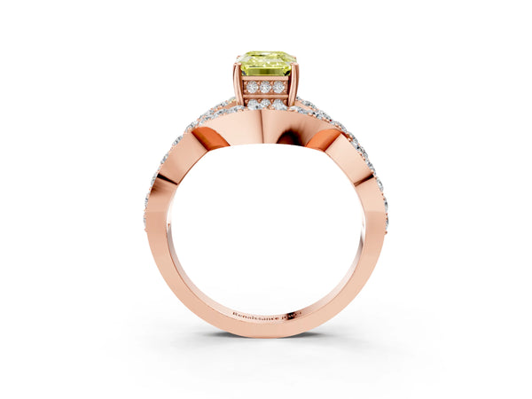 Rose Gold Emerald Cut Infinity Twist Pave Engagement Ring Setting for Fancy Yellow Center