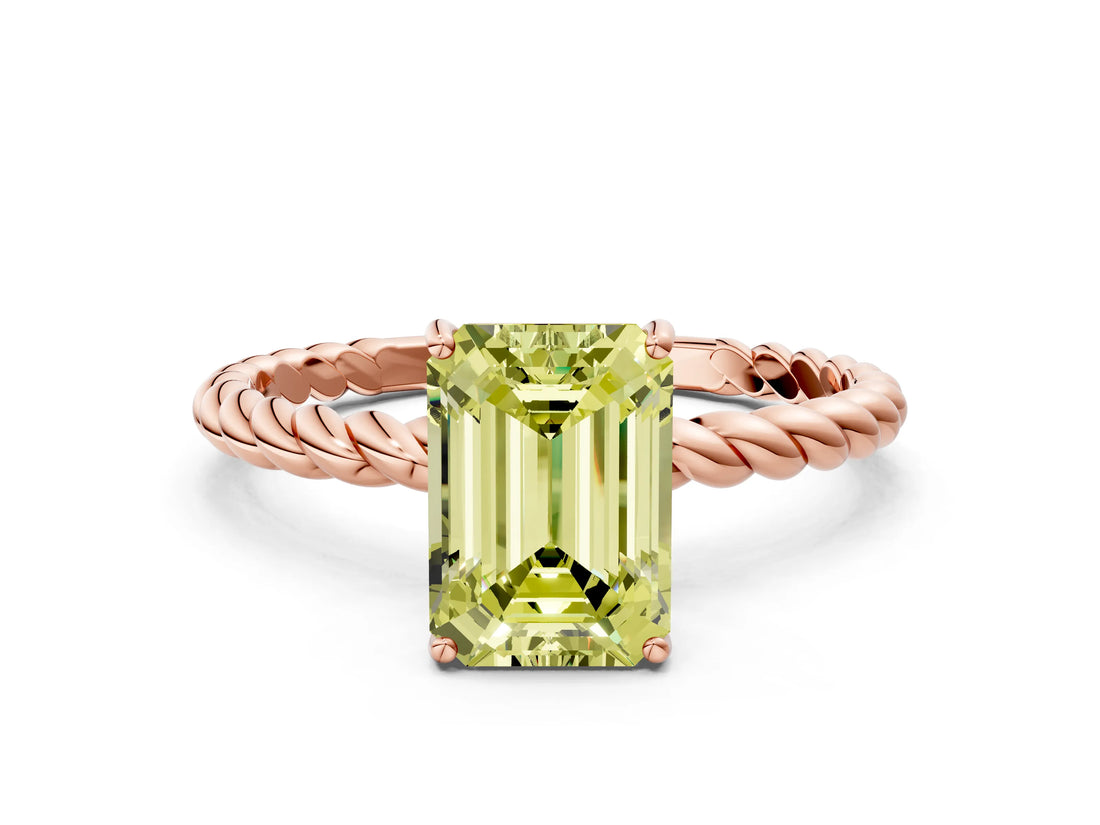 Rose gold Fancy Yellow Emerald  Solitaire Twist Band Ring with Four-Prong Setting_68