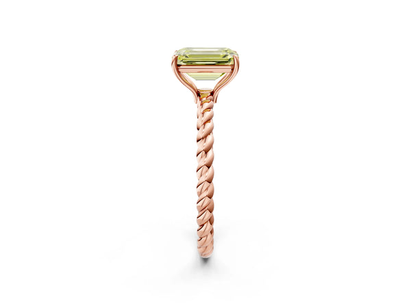 Rose gold Fancy Yellow Emerald  Solitaire Twist Band Ring with Four-Prong Setting