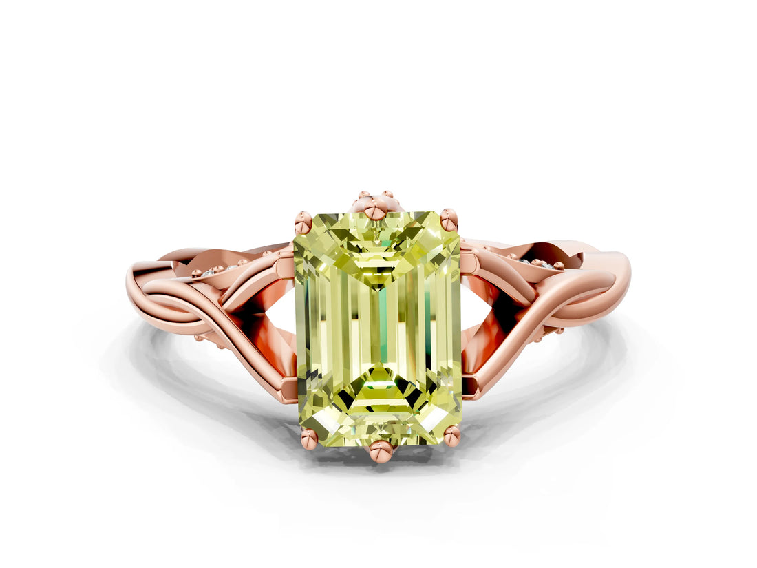 Rose gold Fancy Yellow Emerald  Solitaire Twist Band Six-Prong Setting