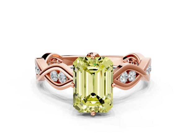 Rose gold Fancy Yellow Emerald  Solitaire Twist Band with Leaf Prong Setting