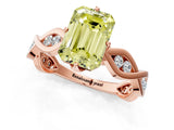 Rose gold Fancy Yellow Emerald  Solitaire Twist Band with Leaf Prong Setting 2
