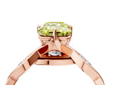 Rose gold Fancy Yellow Emerald  Solitaire Twist Band with Leaf Prong Setting 5