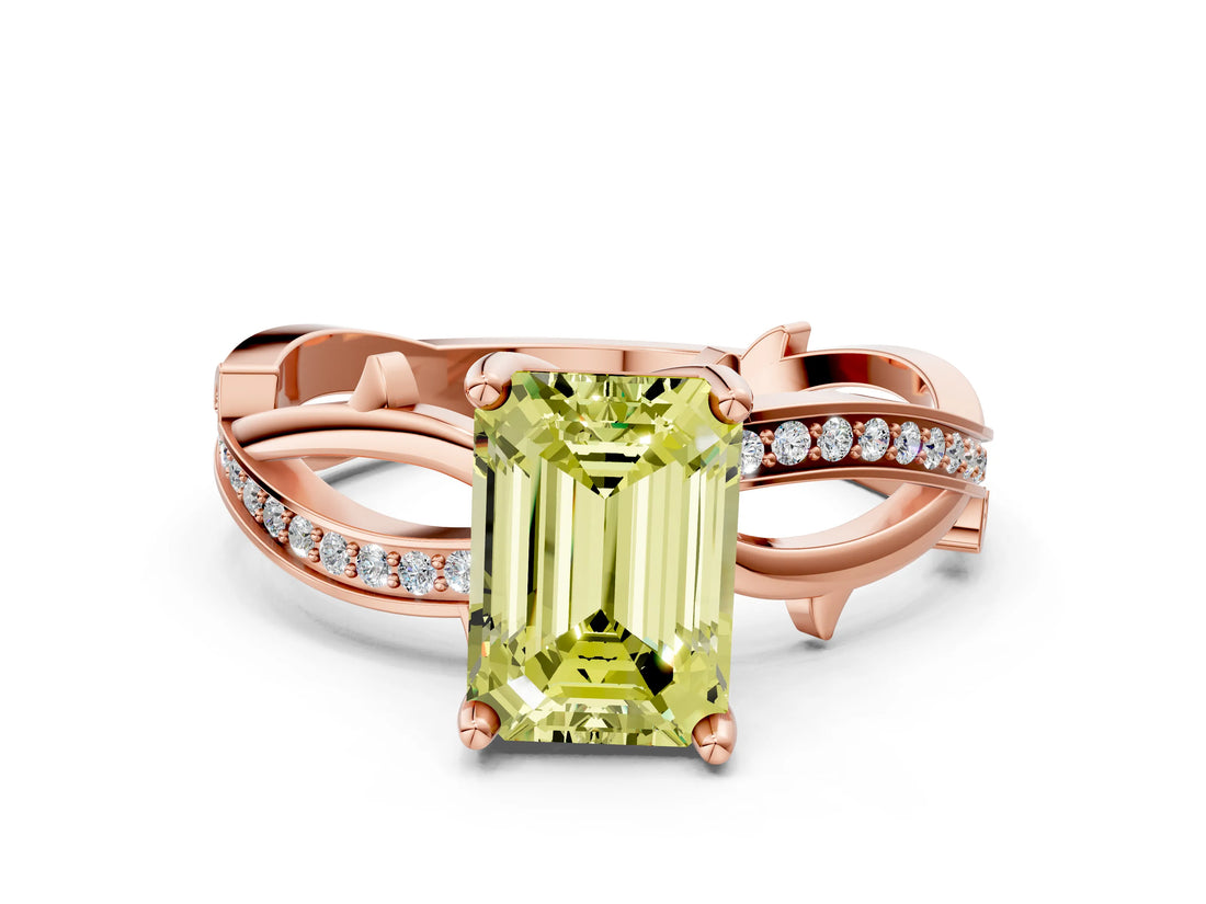 Rose gold Fancy Yellow Emerald  Solitaire Twist Band with Pavé Accents and Four-Prong Setting_20