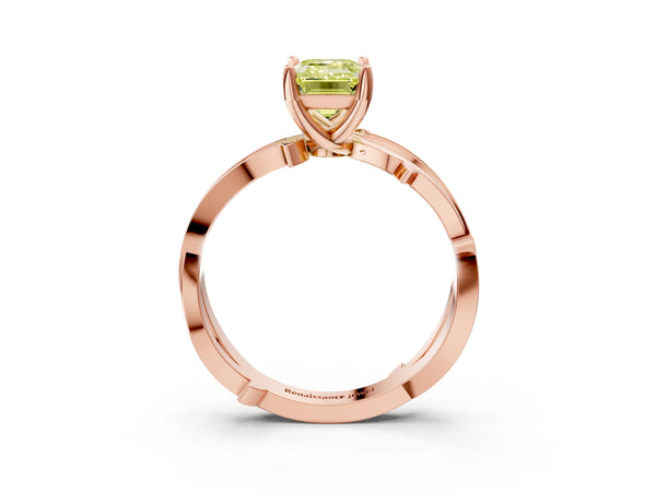 Rose Gold Emerald Cut Crossover Twist Pave Engagement Ring Setting for Fancy Yellow Center