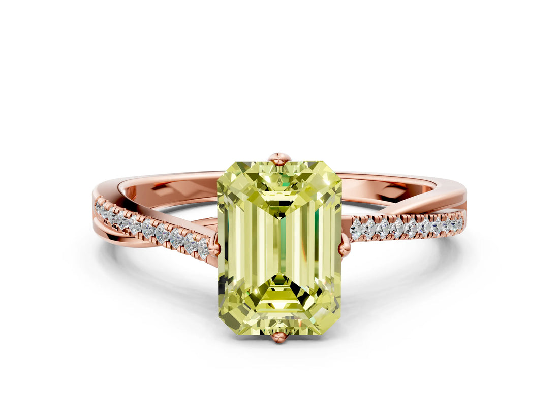Rose gold Fancy Yellow Emerald  Solitaire Twist Band with Pavé Diamonds and Four-Prong Setting_87