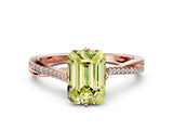Rose gold Fancy Yellow Emerald  Solitaire Twist Band with Pavé Diamonds and Four-Prong Setting_87