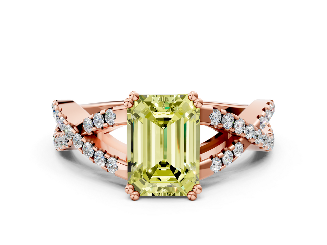 Rose gold Fancy Yellow Emerald  Solitaire Twist Band with Pavé Setting and Four-Prong Setting_34