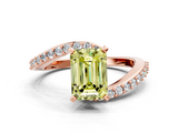 Rose gold Fancy Yellow Emerald  Solitaire Twist Band with Pave Set Diamonds and Four-Prong Setting_90