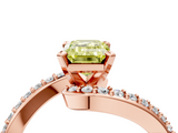 Rose gold Fancy Yellow Emerald  Solitaire Twist Band with Pave Set Diamonds and Four-Prong Setting_94