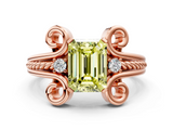 Rose gold Fancy Yellow Emerald  Solitaire Twisted Band Scroll Prong Ring_3