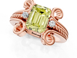 Rose gold Fancy Yellow Emerald  Solitaire Twisted Band Scroll Prong Ring_4