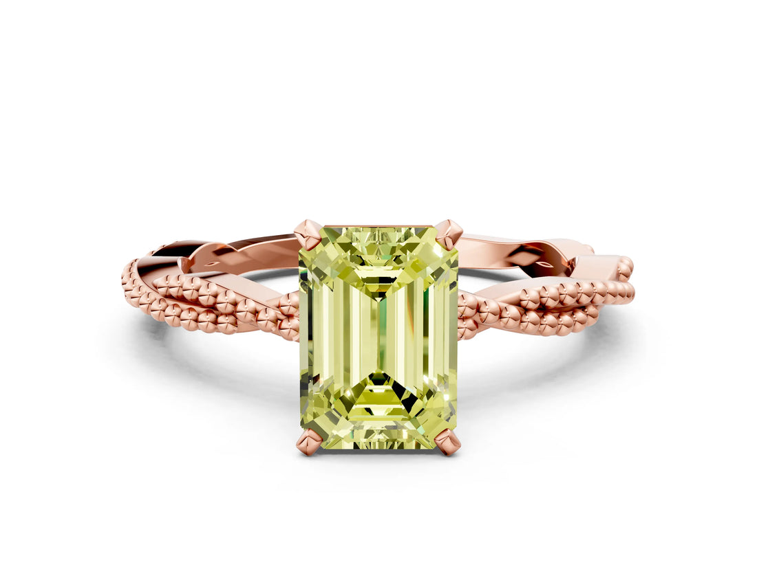 Rose gold Fancy Yellow Emerald  Solitaire Twisted Band with Bead Prong Setting_285