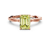 Rose gold Fancy Yellow Emerald  Solitaire Twisted Band with Bead Prong Setting_285