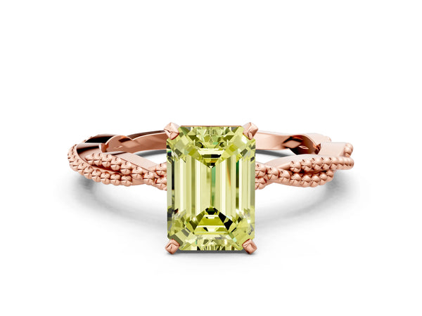 Rose gold Fancy Yellow Emerald  Solitaire Twisted Band with Bead Prong Setting