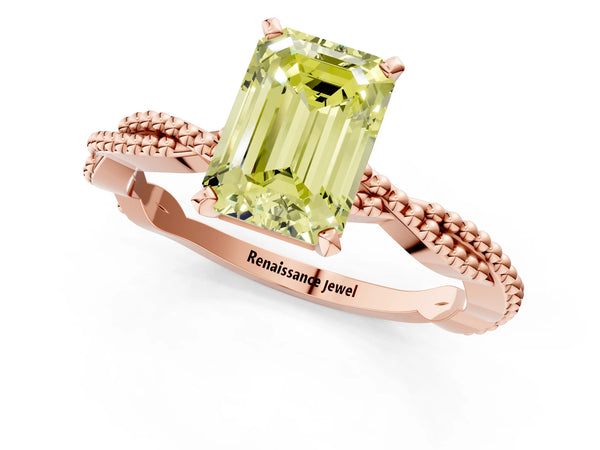 Rose gold Fancy Yellow Emerald  Solitaire Twisted Band with Bead Prong Setting