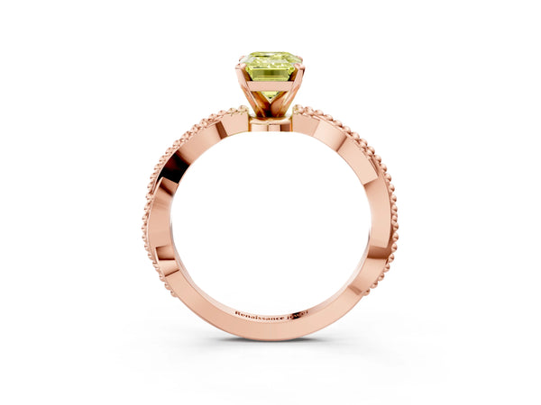 Rose gold Fancy Yellow Emerald  Solitaire Twisted Band with Bead Prong Setting