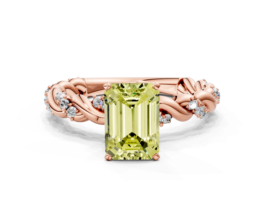 Rose gold Fancy Yellow Emerald  Solitaire Twisted Band with Pavé Accents and Four-Prong Setting_3