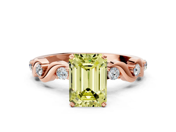 Rose gold Fancy Yellow Emerald  Solitaire Twisted Band with Prong Setting