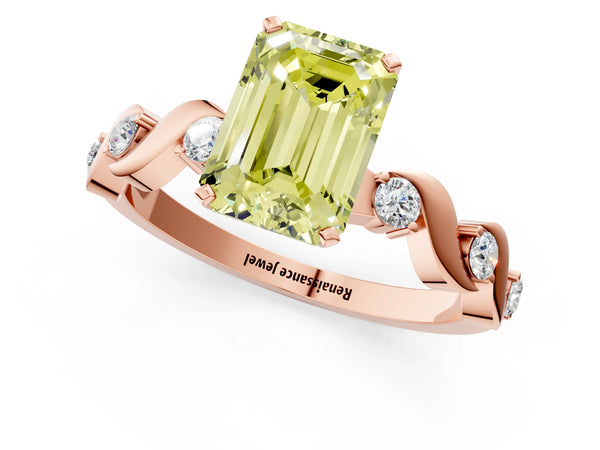 Rose gold Fancy Yellow Emerald  Solitaire Twisted Band with Prong Setting