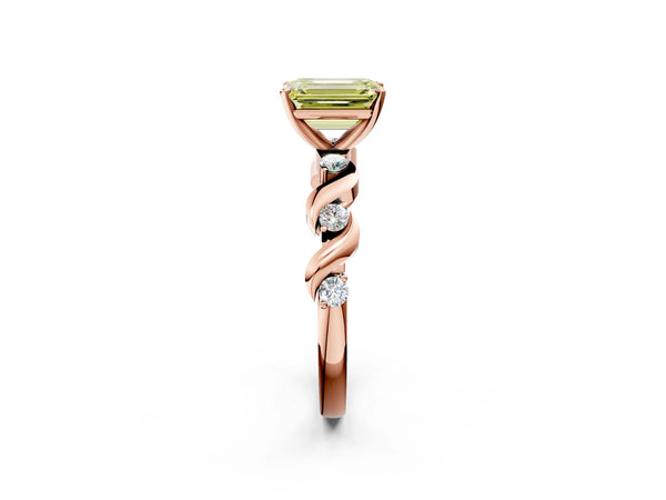 Rose gold Fancy Yellow Emerald  Solitaire Twisted Band with Prong Setting