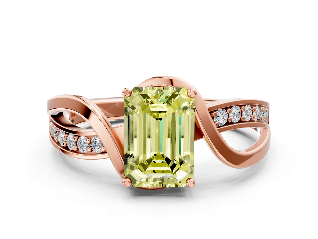 Rose gold Fancy Yellow Emerald  Solitaire Twisted Band with Prong Setting_3
