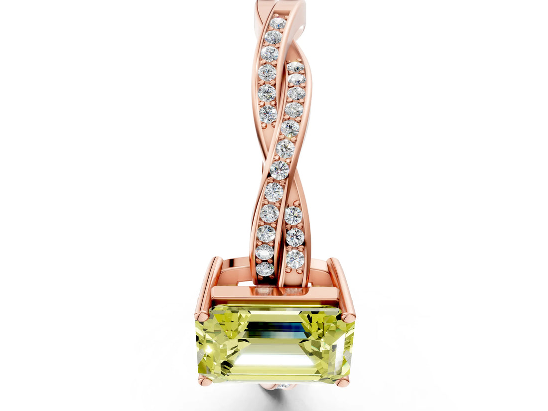 Rose gold Fancy Yellow Emerald  Solitaire Twisted Pave Diamond Ring with Four-Prong Setting_12