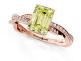 Rose gold Fancy Yellow Emerald  Solitaire Twisted Pave Diamond Ring with Four-Prong Setting_82