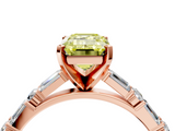 Rose gold Fancy Yellow Emerald  Solitaire with Side Baguettes and Channel Set Band_91