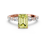 Rose gold Fancy Yellow Emerald  Solitaire with Side Stones on a Pavé Band and Four-Prong Setting_23