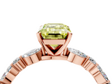 Rose gold Fancy Yellow Emerald  Solitaire with Side Stones on a Pavé Band and Four-Prong Setting_27