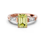 Rose gold Fancy Yellow Emerald  Solitaire with Tapered Baguette Side Stones on a Classic Band with Four-Prong Setting_104