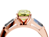 Rose gold Fancy Yellow Emerald  Solitaire with Tapered Baguette Side Stones on a Classic Band with Four-Prong Setting_108