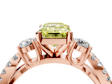 Rose gold Fancy Yellow Emerald  Three-Stone Diamond Ring with Pavé Split Shank and Four-Prong Setting_65