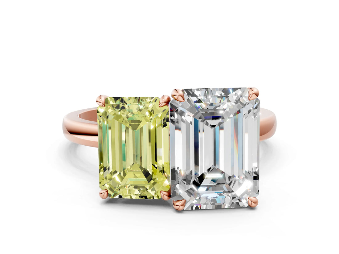 Rose gold Fancy Yellow Emerald  and Emerald Cut Toi Moi Ring with Prong Setting_46