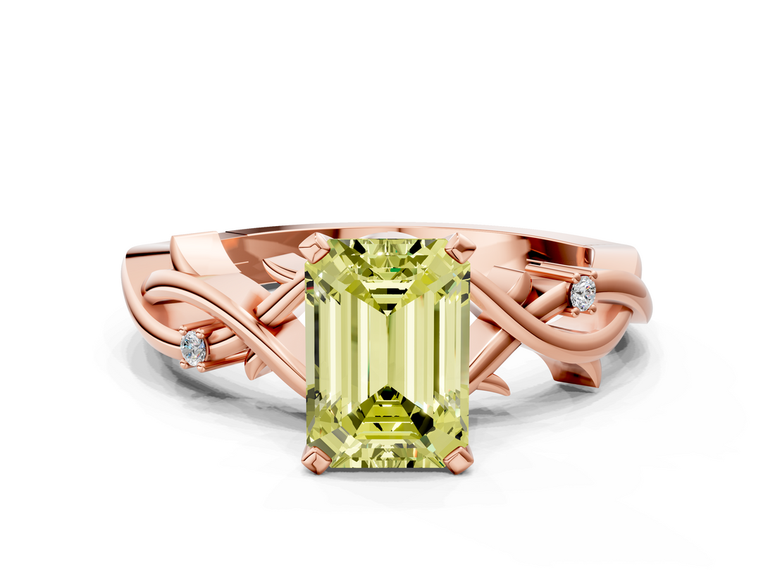 Rose gold Fancy Yellow Emerald cut Solitaire Twisted Band Prong Setting Ring_183