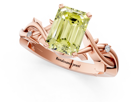 Rose gold Fancy Yellow Emerald cut Solitaire Twisted Band Prong Setting Ring_184