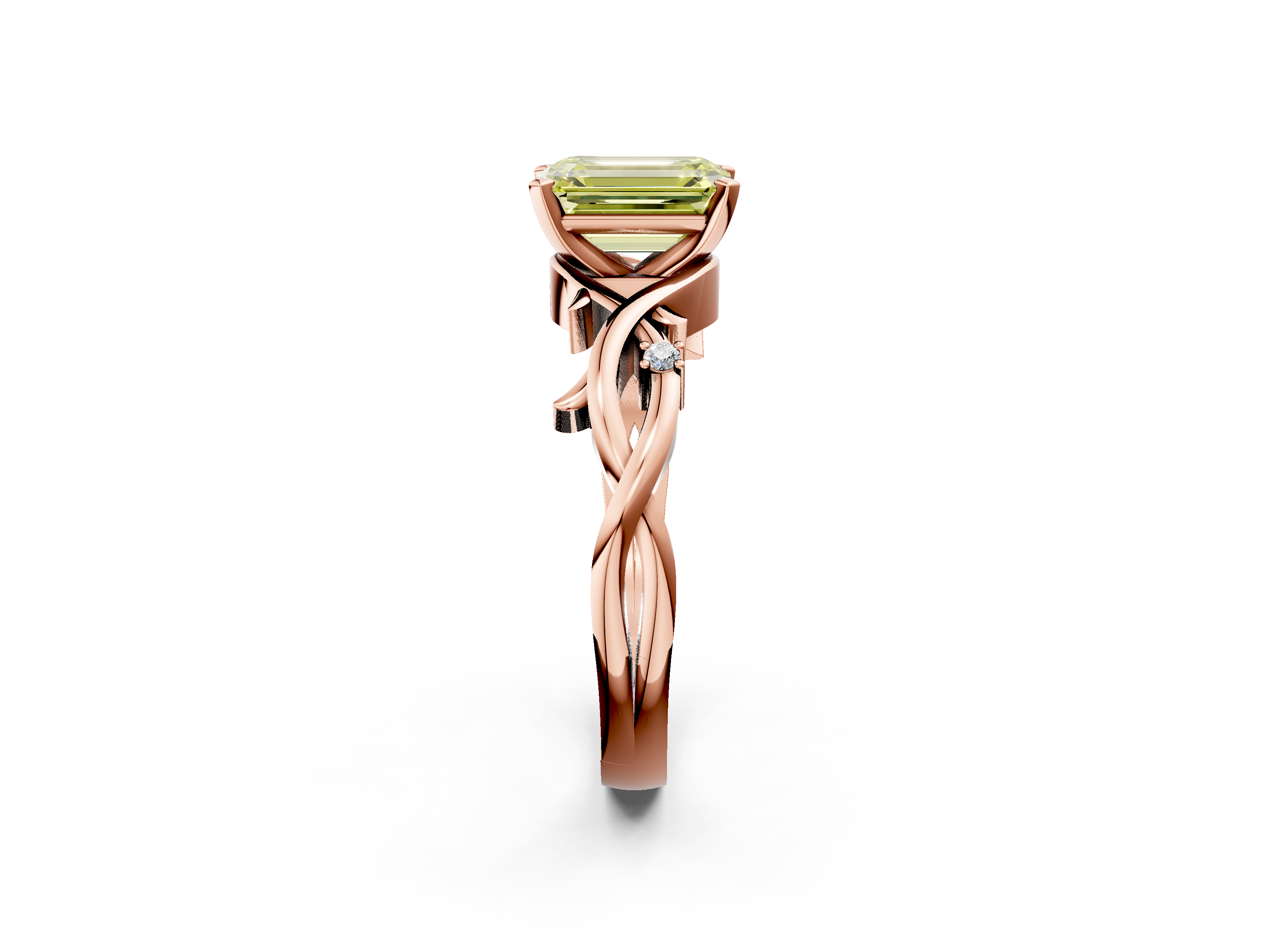 Rose gold Fancy Yellow Emerald cut Solitaire Twisted Band Prong Setting Ring_185