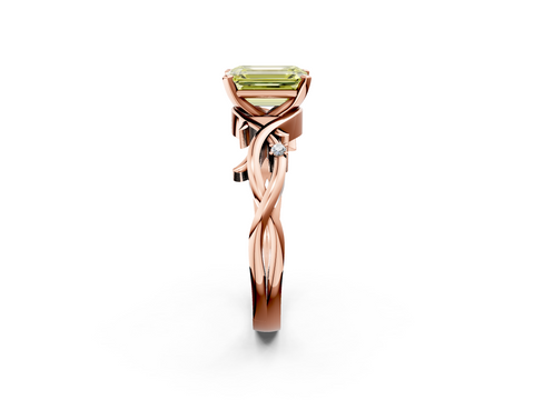 Rose gold Fancy Yellow Emerald cut Solitaire Twisted Band Prong Setting Ring_185
