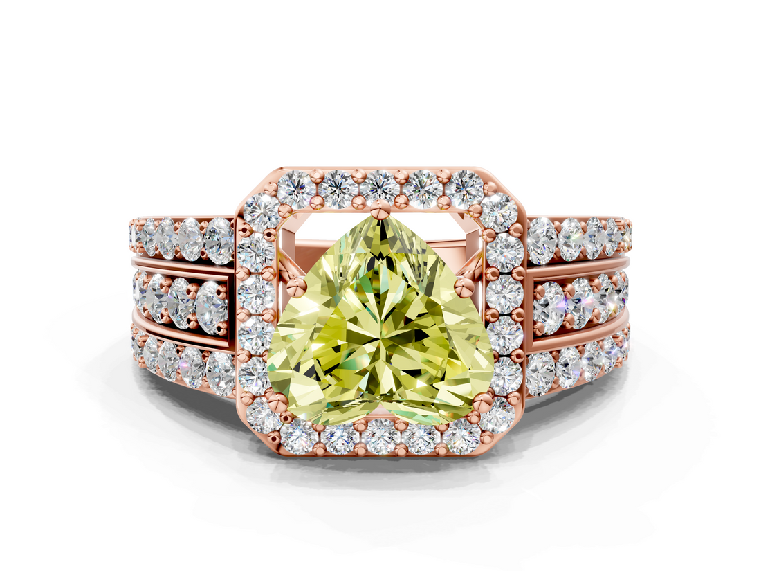 Rose gold Fancy Yellow Heart -Cut Halo Diamond Ring with Split Shank and Four-Prong Setting_90