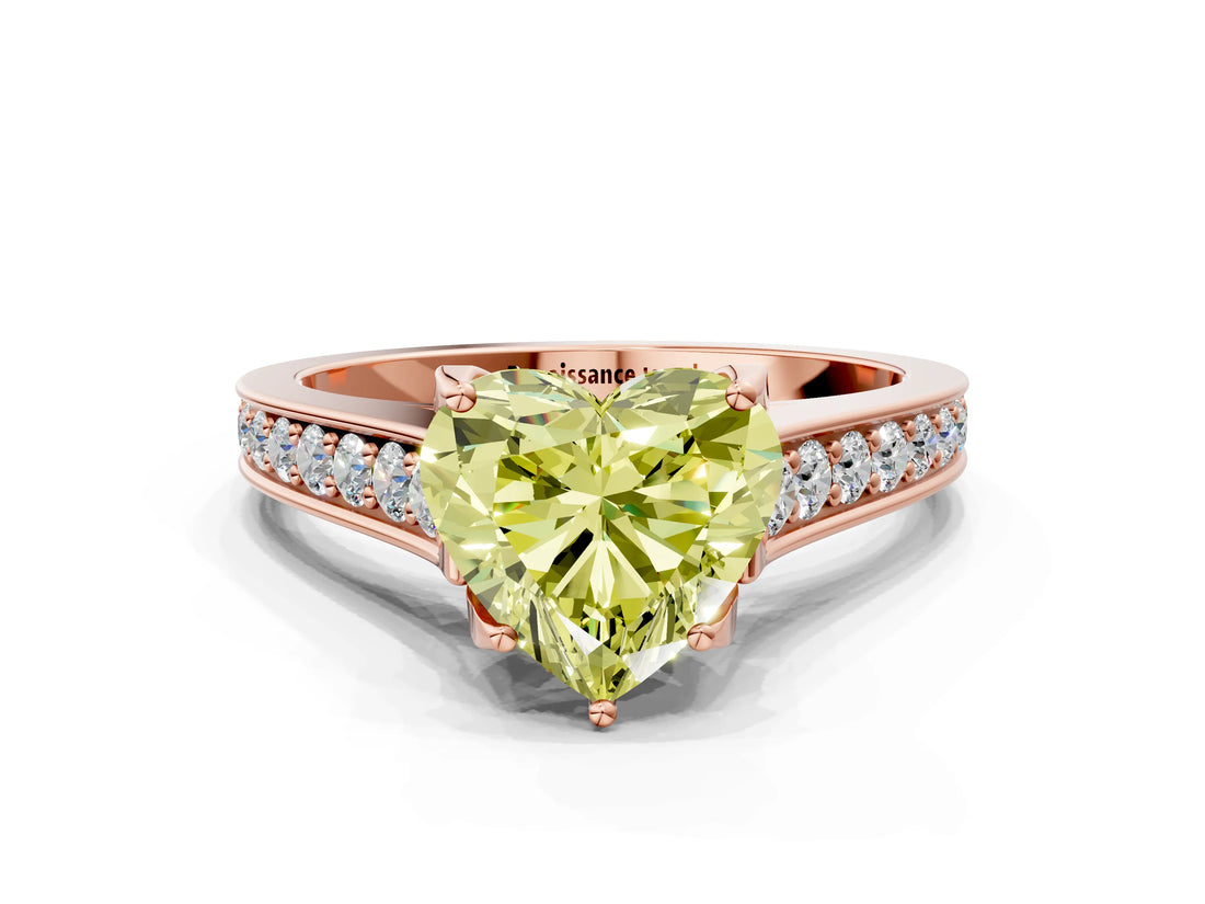 Rose gold Fancy Yellow Heart  Brilliant Cut Diamond Engagement Ring with Pavé Band and Four-Prong Setting_73