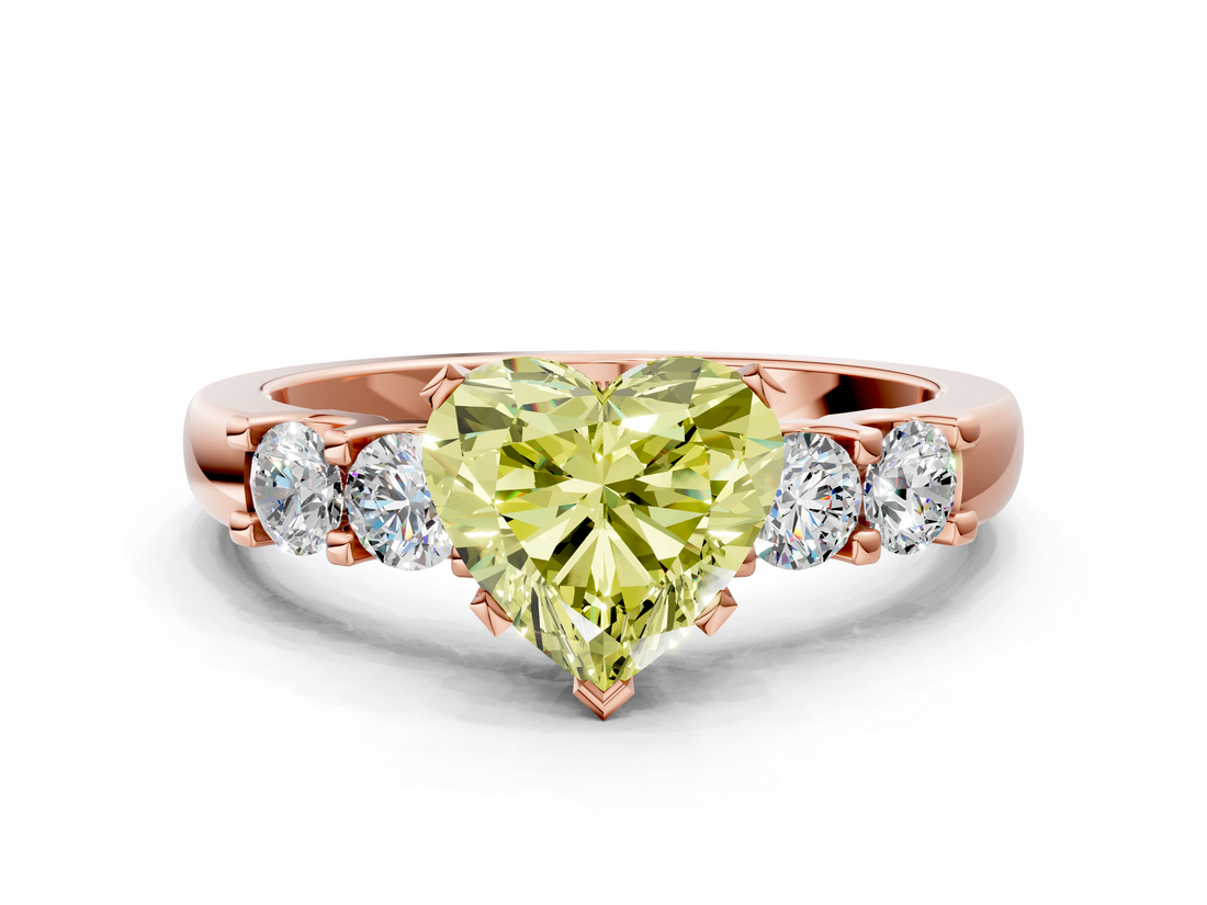 Rose gold Fancy Yellow Heart  Brilliant Cut Diamond Five-Stone Prong Set Engagement Ring with Channel Band_3