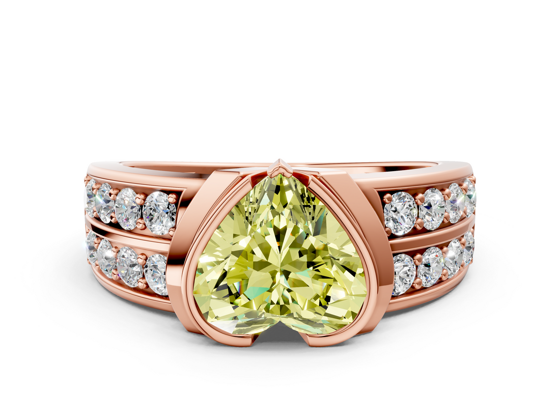 Rose gold Fancy Yellow Heart  Brilliant Diamond Channel Set Wide Band Ring with Bezel Setting_20