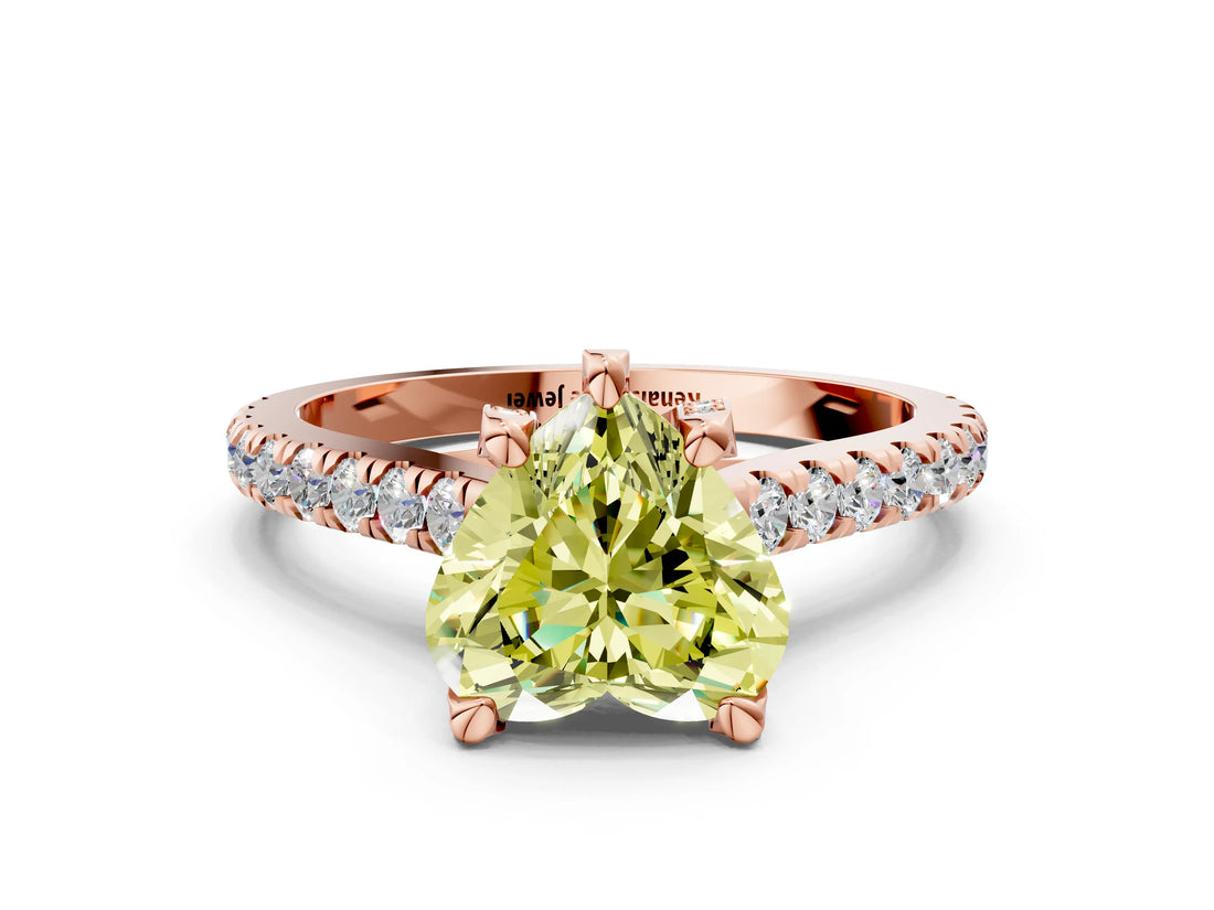 Rose gold Fancy Yellow Heart  Brilliant Diamond Solitaire with Pavé Band and Four-Prong Setting 2