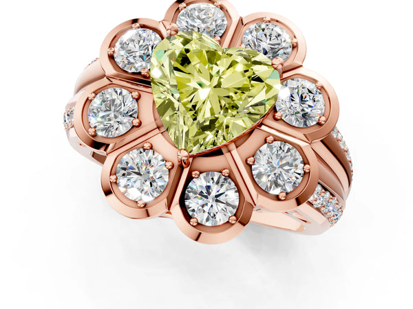 Rose gold Fancy Yellow Heart  Brilliant Flower Halo Diamond Split Shank Ring