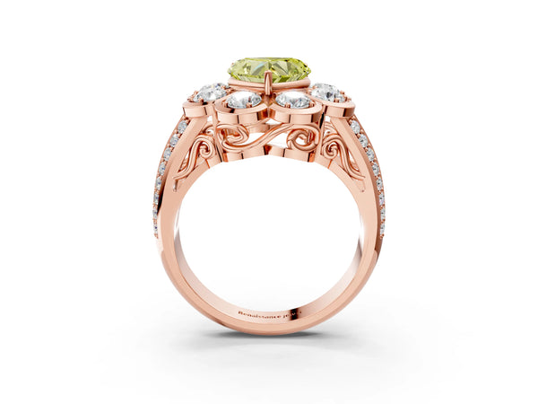Rose gold Fancy Yellow Heart  Brilliant Flower Halo Diamond Split Shank Ring