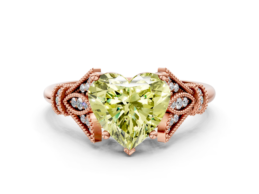 Rose gold Fancy Yellow Heart  Brilliant Solitaire with Pave Band and Four-Prong Setting_19